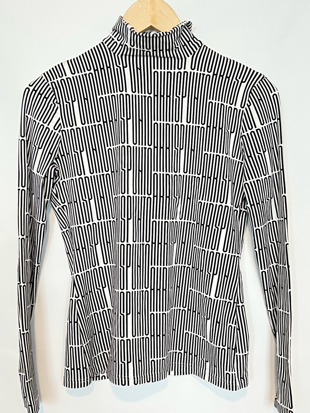 Akris Punto Optical Logo Mock Neck Stretch Top Black White Size 6